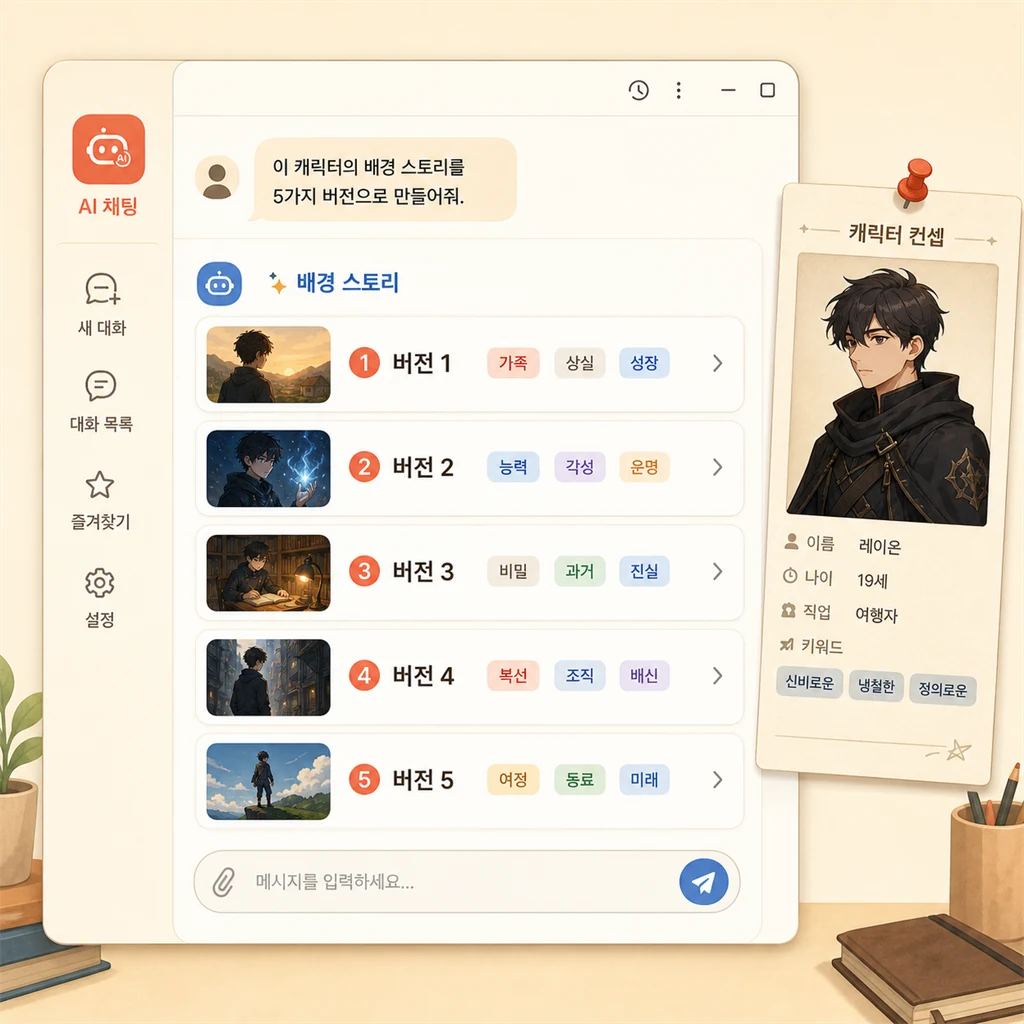 AI 채팅의 캐릭터 배경 스토리 버전 목록
