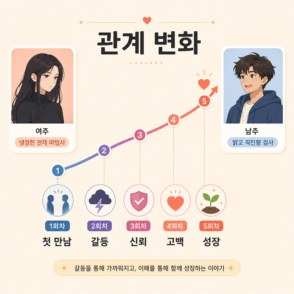 두 캐릭터의 관계 변화 타임라인