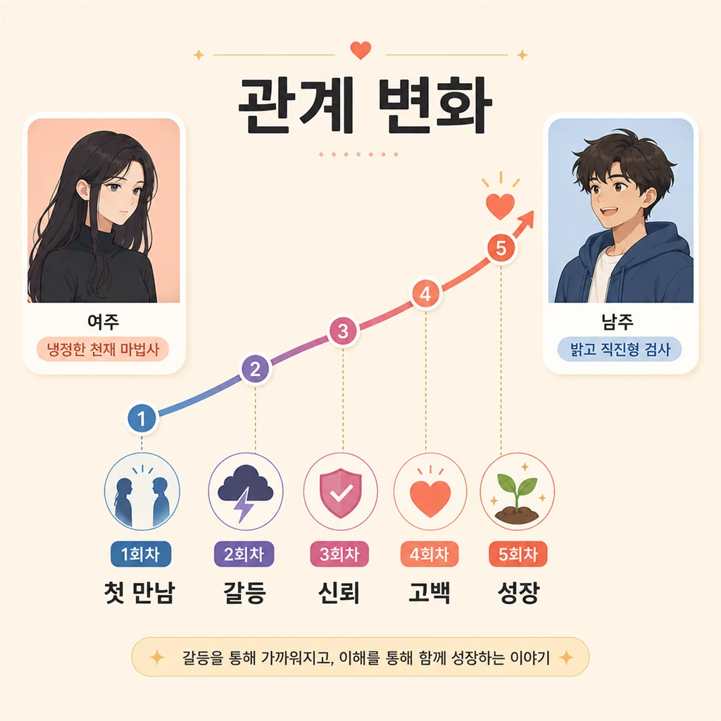 두 캐릭터의 관계 변화 타임라인